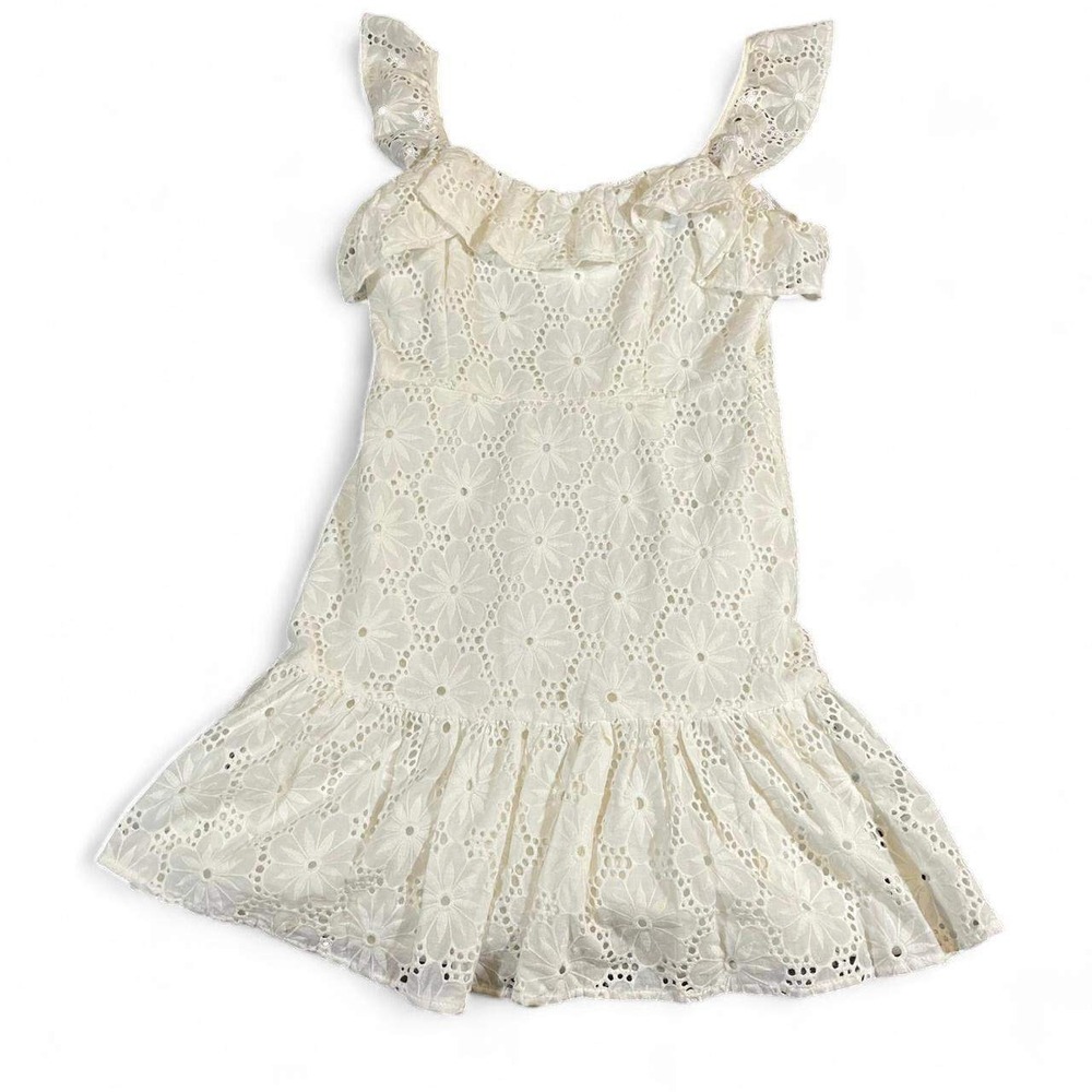 Lulus White Eyelet Ruffle Sleeveless Mini Dress Biscay Womens Size S Lace Floral